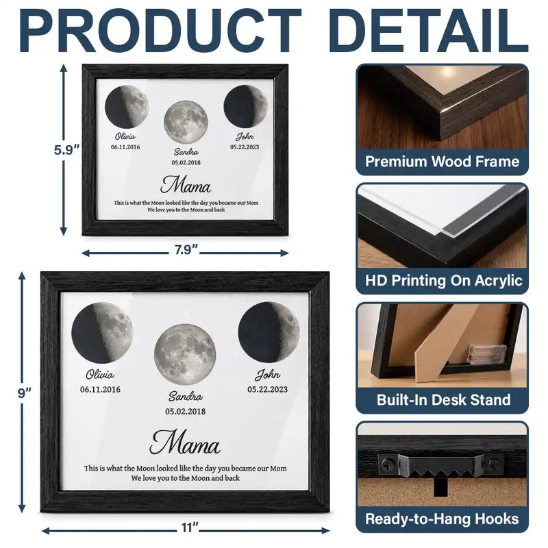 New Mom,Sentimental,Gift For Mother,Moon Phase - Moon Phase The Day You Became My Mom - Personalized LED Light Shadow Box
