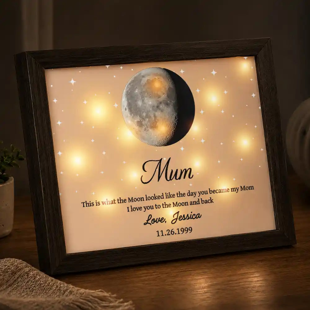 New Mom,Sentimental,Gift For Mother,Moon Phase - Moon Phase The Day You Became My Mom - Personalized LED Light Shadow Box