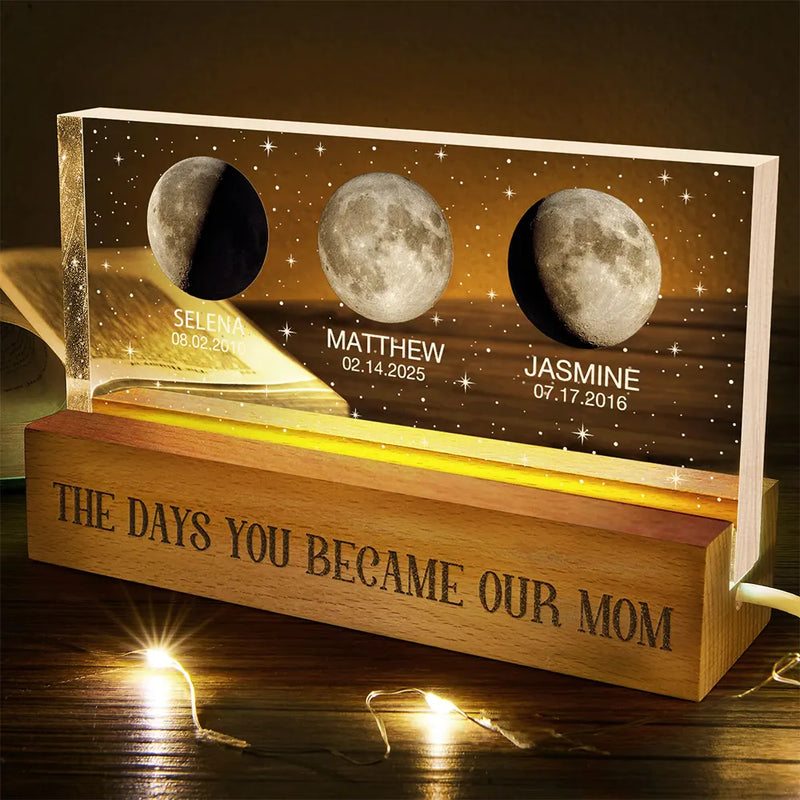 Gift For Mother,Mom,Children,Happy - Moon Phase The Day You Became My Mom - Personalized Rectangle LED Light