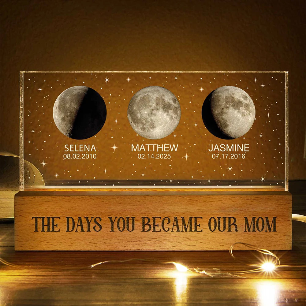 Moon Phase The Day You Became My Mom - Personalized Rectangle LED Light
