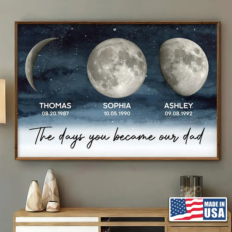Love,Family,Parents,Gift For Grandparents,Gift For Mother,Gift For Father - Moon Phase The Day You Became Our Dad - Personalized Poster