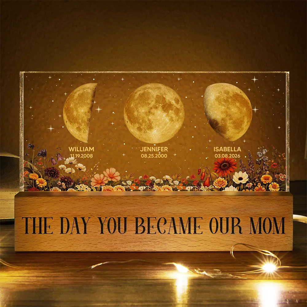 Gift For Mother,Gift For Grandma,Happy - Moon Phase The Day You Become Mom Mum Grandma Vintage Style - Personalized Rectangle LED Light