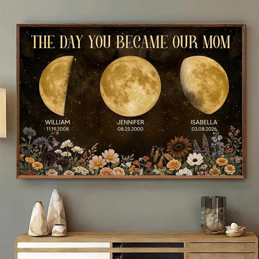 Gift For Mother, Gift For Grandma, Happy - Moon Phase The Day You Become Our Mom Mum Grandma Vintage Style - Personalized Poster
