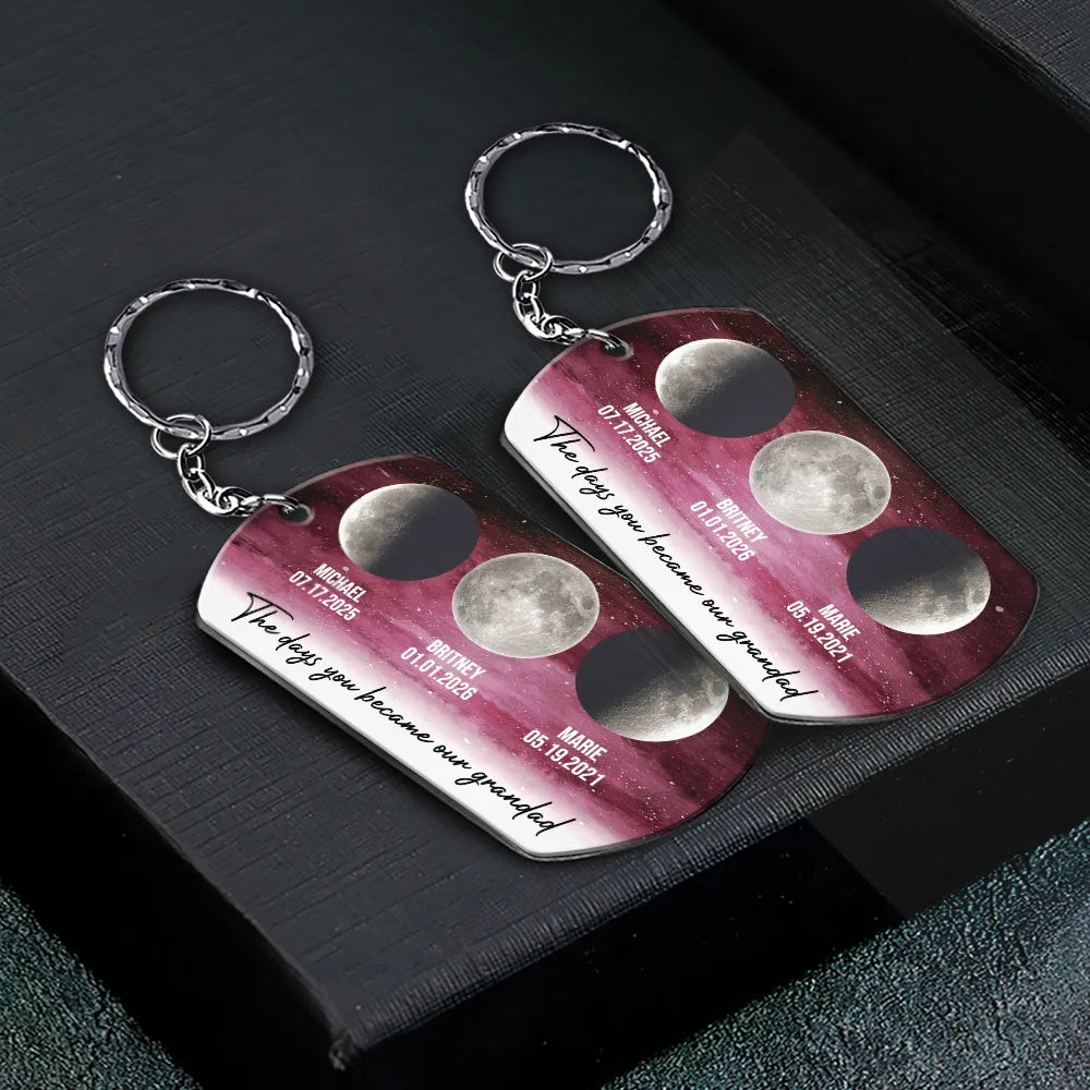 Gift For Father,Dad - Children,Happy,Moon Phase - Moon Phase The Days You Became Our Dad - Personalized Aluminum Keychain