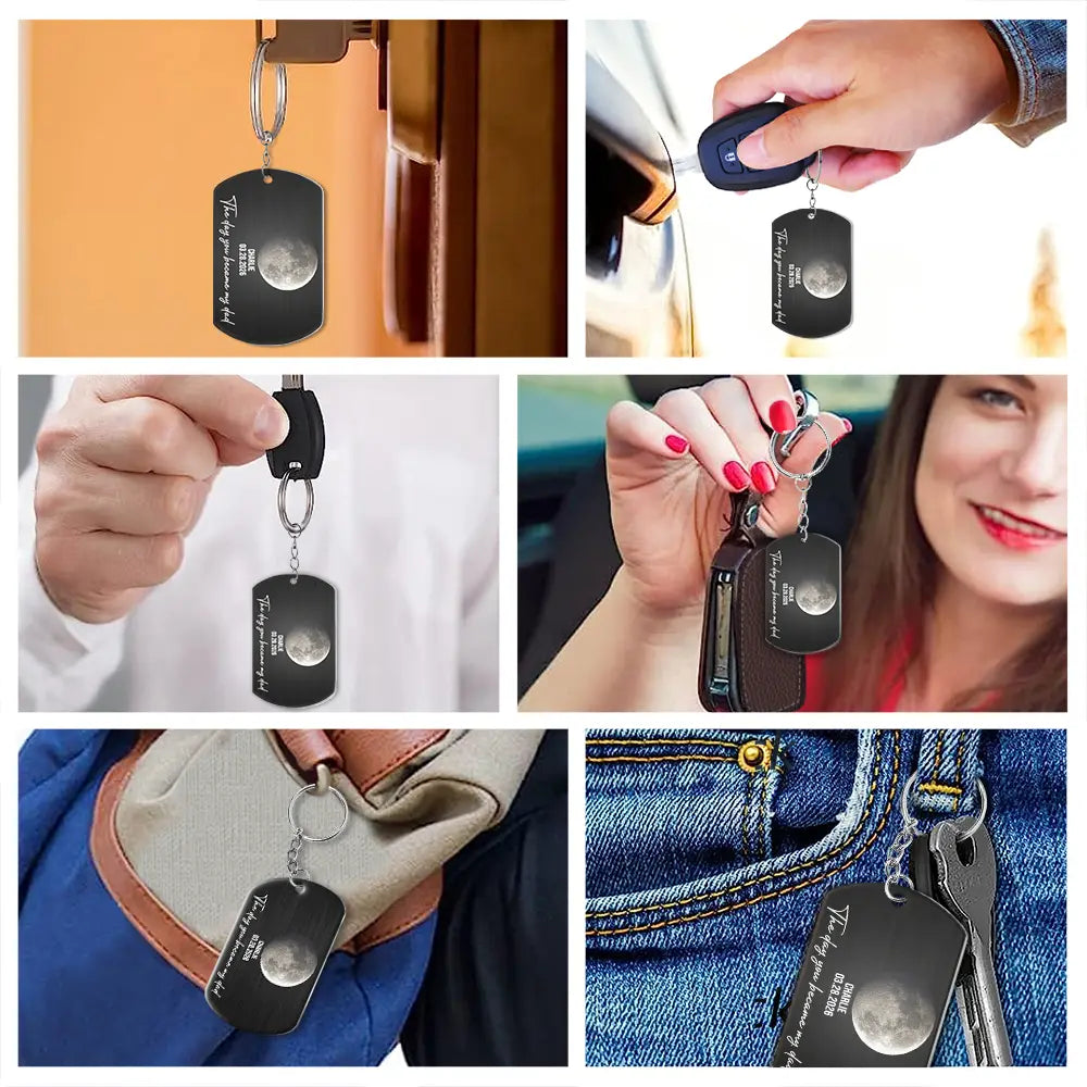 Gift For Father,Dad - Children,Happy,Moon Phase - Moon Phase The Days You Became Our Dad - Personalized Aluminum Keychain