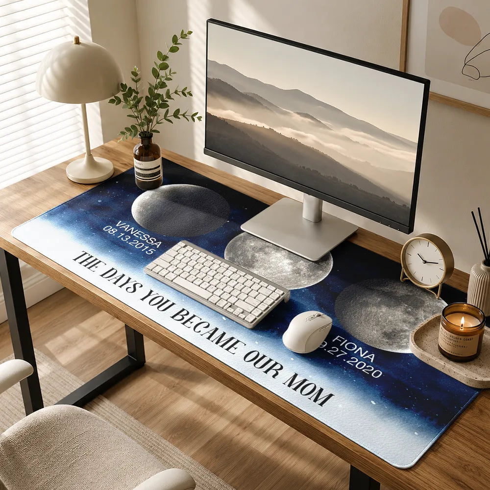 Gift For Father,Gift For Mother,Mom - Children,Dad - Children,Non-Eng,Moon Phase,Sentimental - Moon Phase The Days You Became Our Dad Mom - Personalized Leather Desk Mat