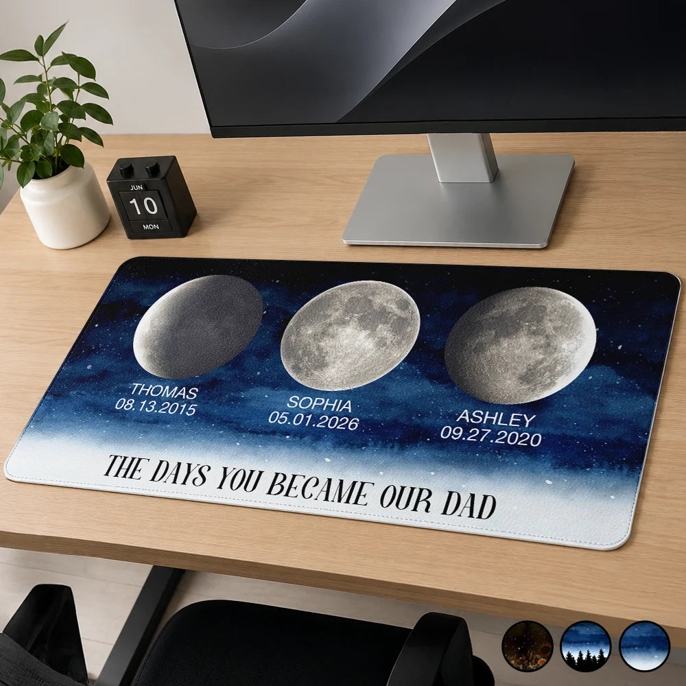 Gift For Father,Gift For Mother,Mom - Children,Dad - Children,Non-Eng,Moon Phase,Sentimental - Moon Phase The Days You Became Our Dad Mom - Personalized Leather Desk Mat
