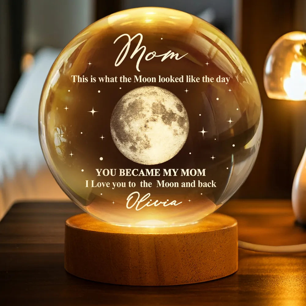 Moon Phase The Moon The Day You Became My Mom - Personalized Crystal Globe Lamp
