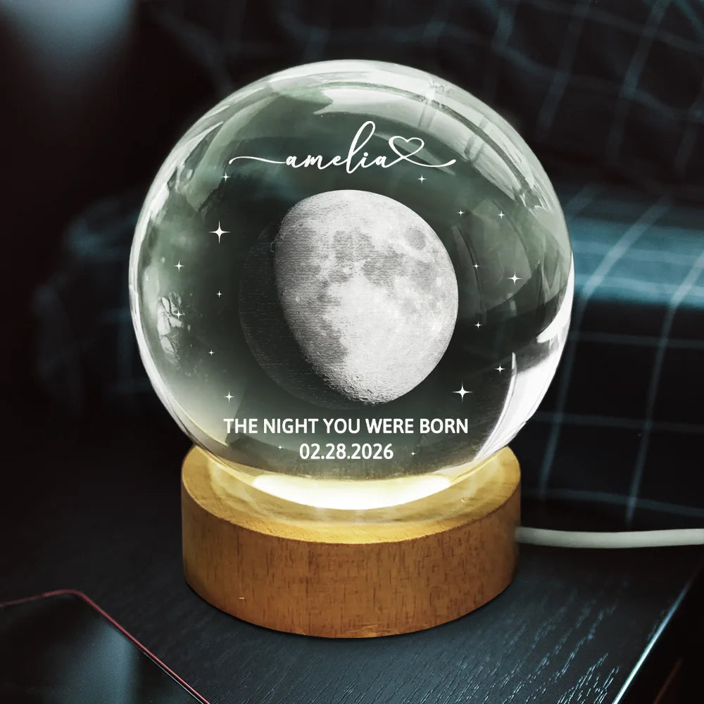 New Mom, New baby, New Dad, Happy - Moon Phase The Night You Were Born - Personalized Crystal Globe Lamp 