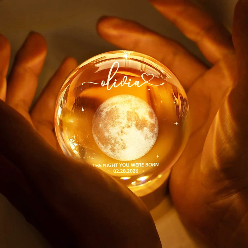 New Mom, New baby, New Dad, Happy - Moon Phase The Night You Were Born - Personalized Crystal Globe Lamp 