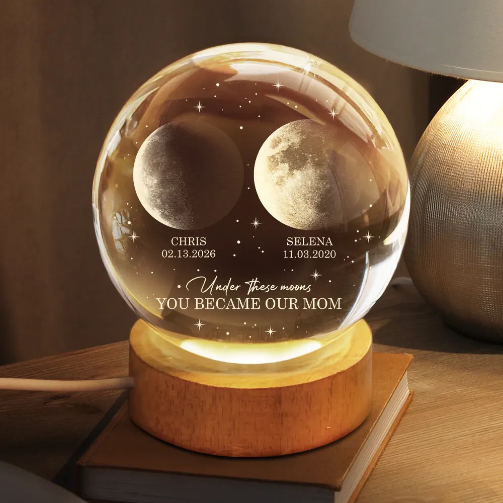 Gift For Father,Dad - Children,New Dad,New baby,Happy,Moon Phase,Adorable - Moon Phase Under This Moon You Became My Daddy - Personalized Crystal Globe Lamp