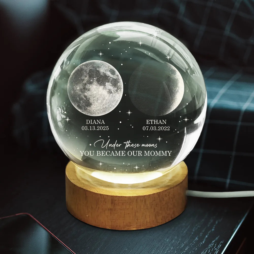 Gift For Father,Dad - Children,New Dad,New baby,Happy,Moon Phase,Adorable - Moon Phase Under This Moon You Became My Daddy - Personalized Crystal Globe Lamp