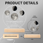 Gift For Mother,Gift For Grandma,Gift For Father,Gift For Grandpa,Love - Moon Phase We Love You To The Moon And Back - Personalized 3D Led Light Wooden Base