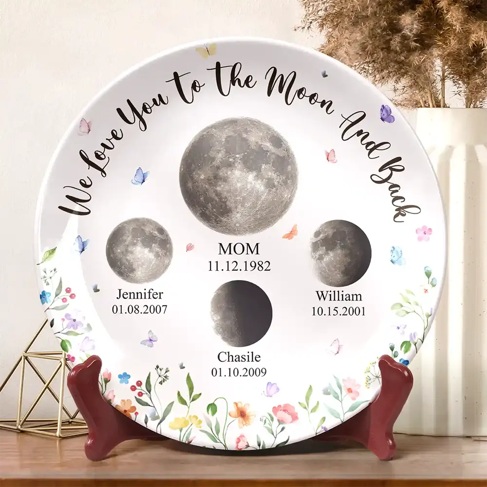 Moon Phase We Love You To The Moon And Back - Personalized Ceramic Plate
