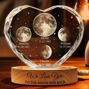 Gift For Mother,Gift For Grandma,Gift For Father,Gift For Grandpa,Love,Moon Phase - Moon Phase We Love You To The Moon And Back - Personalized Crystal Heart Shaped Lamp