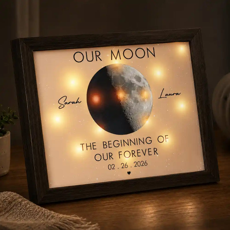 Anniversary,Romantic,Gift For Couples,Moon Phase - Moon Phase The Beginning Of Our Forever - Personalized LED Light Shadow Box