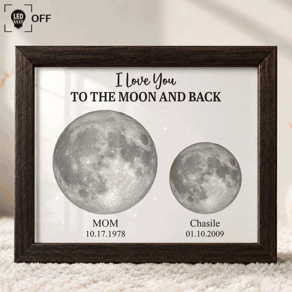 Grateful,Gift For Mother,Moon Phase - Moon Phase We Love You To The Moon And Back - Personalized LED Light Shadow Box