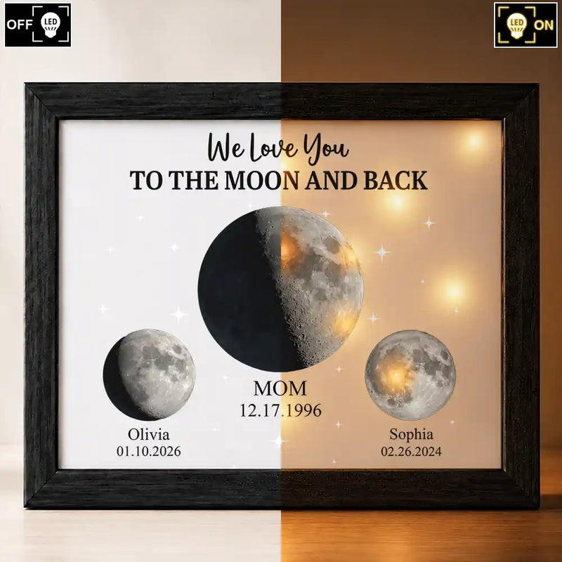 Grateful,Gift For Mother,Moon Phase - Moon Phase We Love You To The Moon And Back - Personalized LED Light Shadow Box