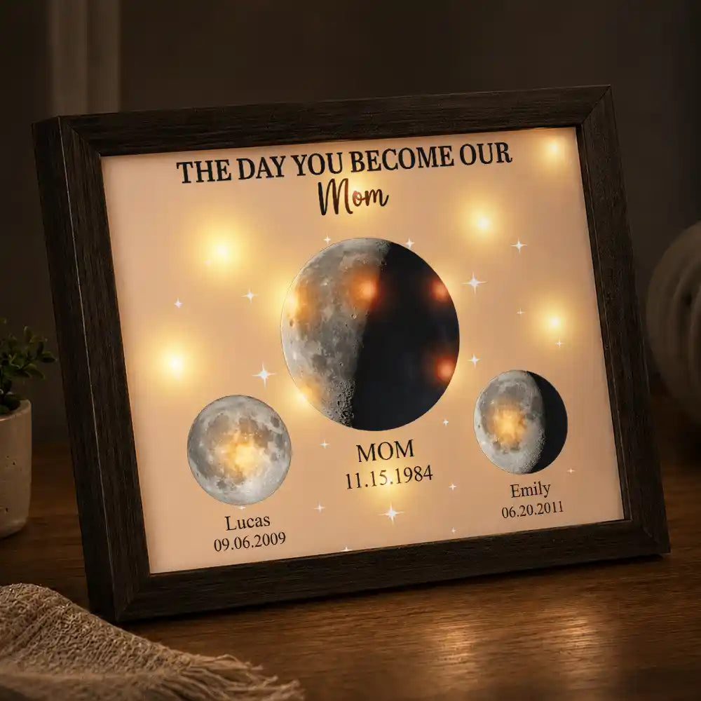 Grateful,Gift For Mother,Moon Phase - Moon Phase We Love You To The Moon And Back - Personalized LED Light Shadow Box