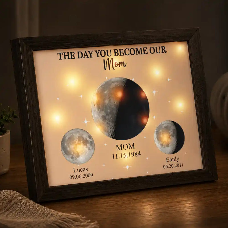 Grateful,Gift For Mother,Moon Phase - Moon Phase We Love You To The Moon And Back - Personalized LED Light Shadow Box