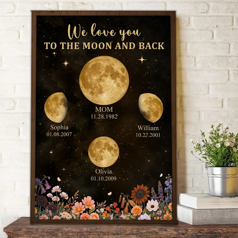 Gift For Mother,Gift For Grandma,Love - Moon Phase We Love You To The Moon And Back - Personalized Poster