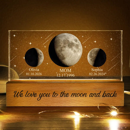 Moon Phase We Love You To The Moon And Back - Personalized Rectangle LED Light