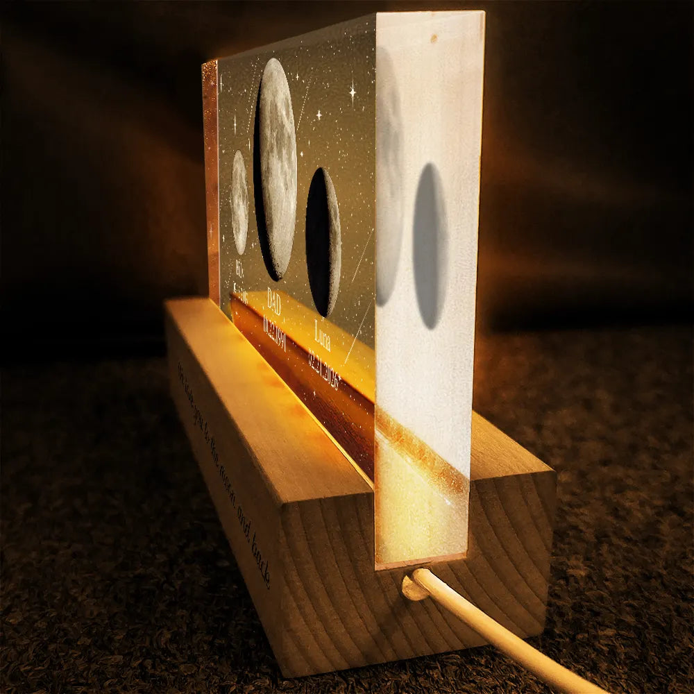 Gift For Mother,Gift For Grandma,Gift For Father,Gift For Grandpa,Love - Moon Phase We Love You To The Moon And Back - Personalized Rectangle LED Light