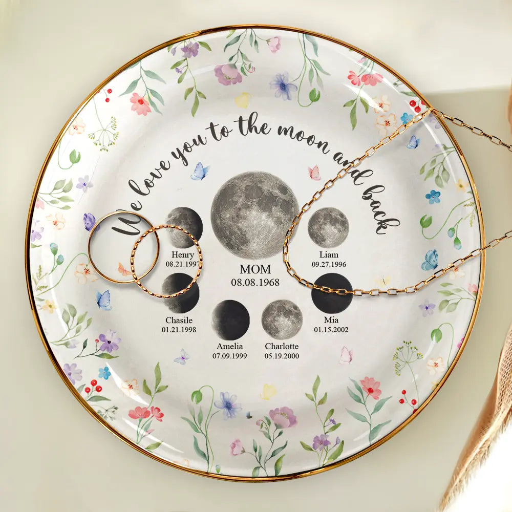 Gift For Mother,Gift For Grandma,Love,Non-Eng,Moon Phase - Moon Phase We Love You To The Moon And Back - Personalized Ring Dish
