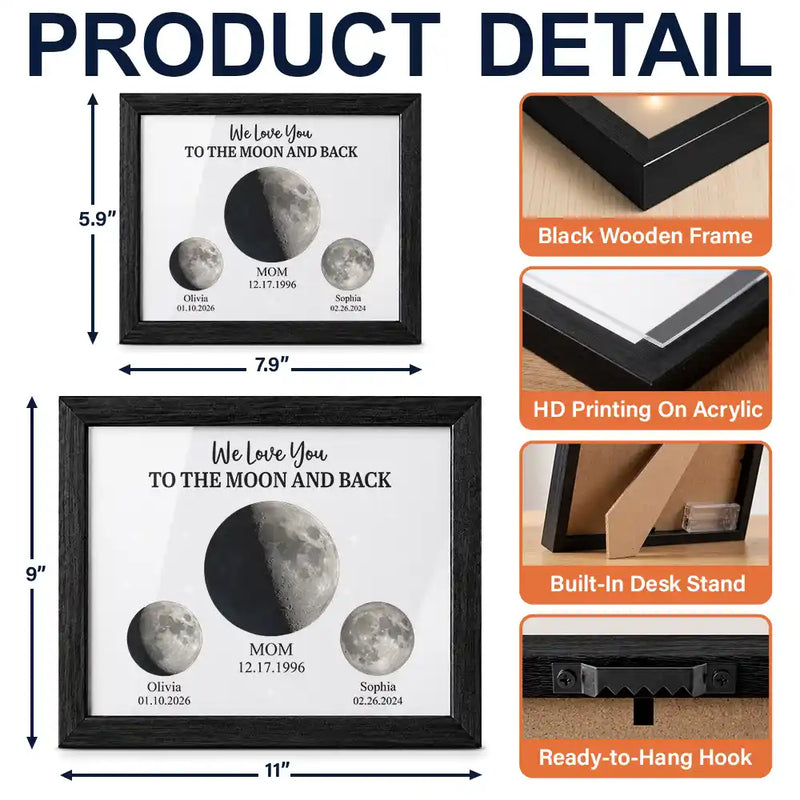 Grateful,Gift For Mother,Moon Phase - Moon Phase We Love You To The Moon And Back - Personalized LED Light Shadow Box