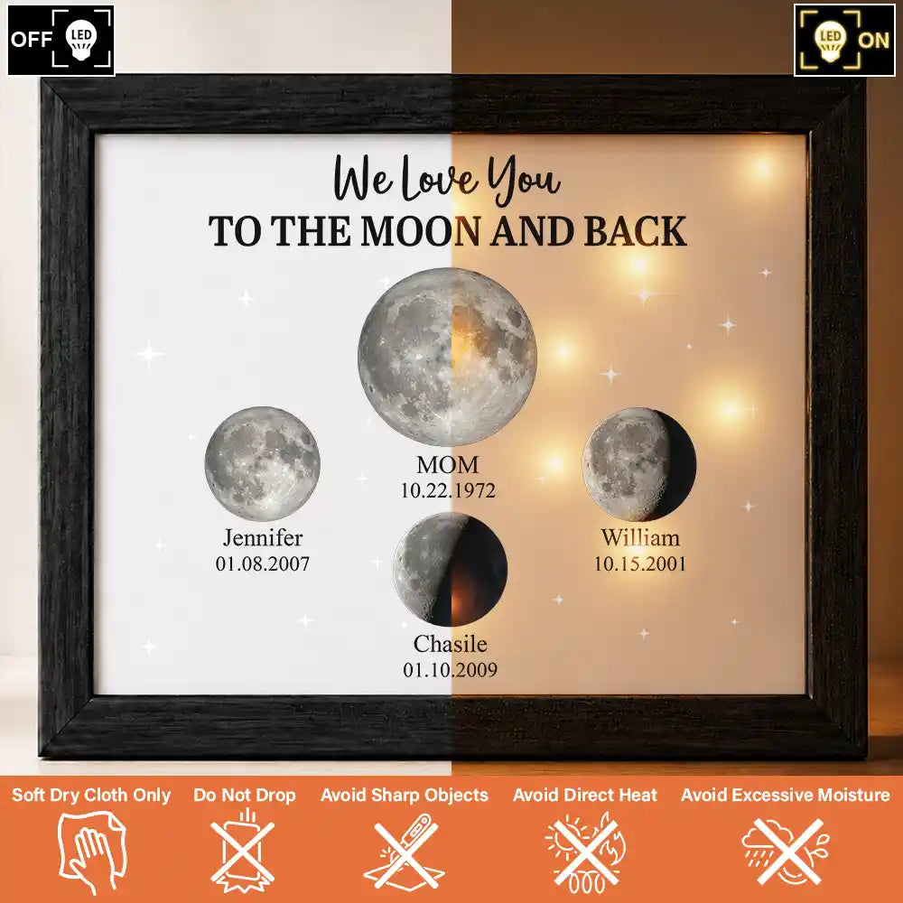 Grateful,Gift For Mother,Moon Phase - Moon Phase We Love You To The Moon And Back - Personalized LED Light Shadow Box