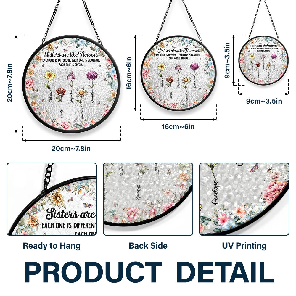 Gift For Sisters,Gift For Bestie,Love - Mosaic Art Sister Are Like Flowers - Personalized Stained Glass Window Hanging Suncatcher