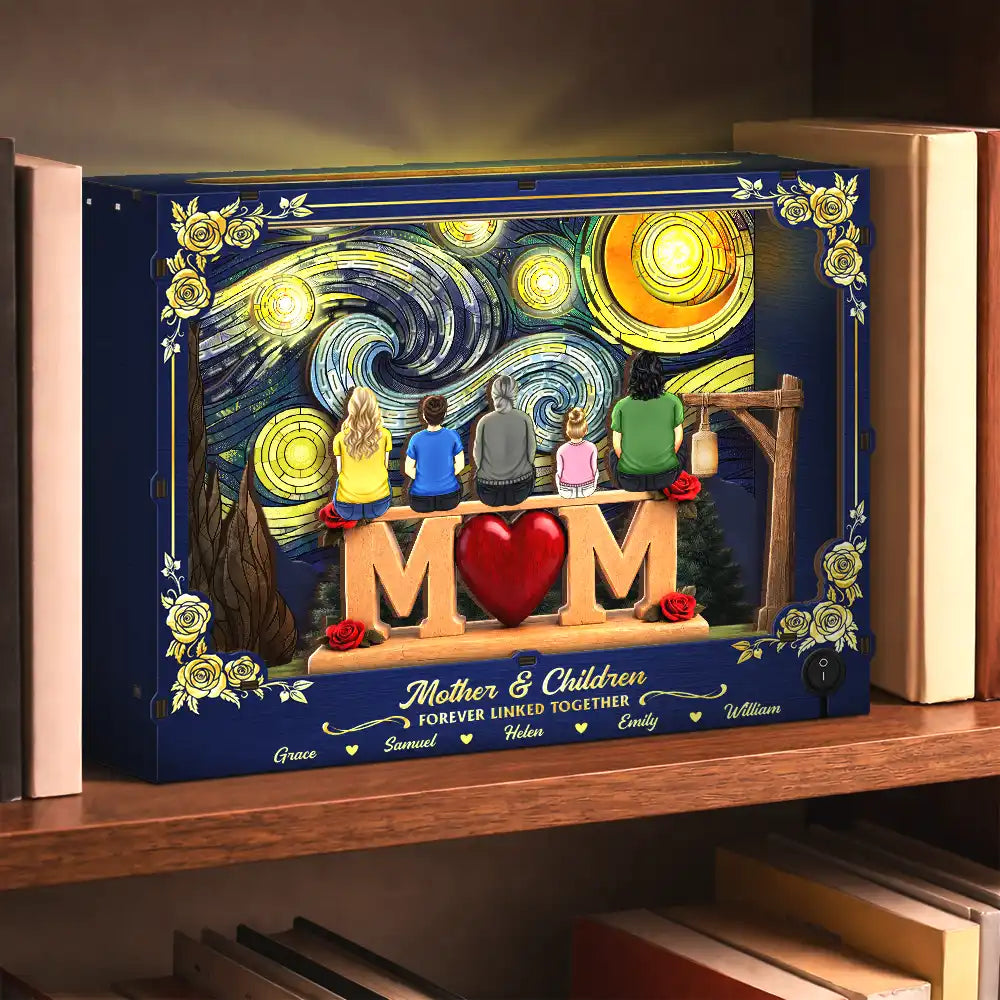 Gift For Mother, Mom - Children, Love - Mother And Children Forever Linked Together Starlit Night - Personalized DIY Book Nook Kit
