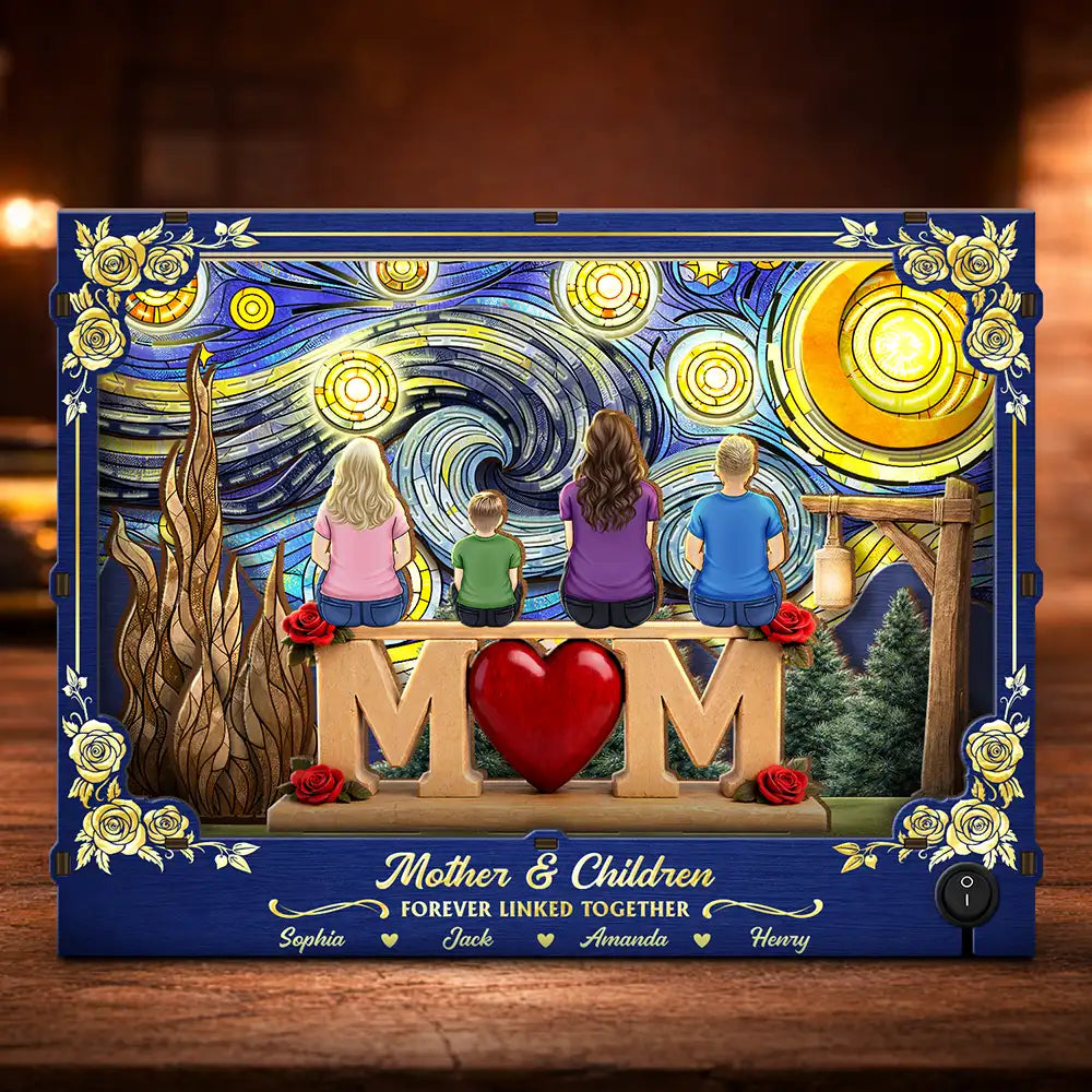 Mother And Children Forever Linked Together Starlit Night - Personalized DIY Book Nook Kit