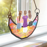 Gift For Mother,Mom - Children,Gift For Grandma,Love - Mother And Children Sitting On The Moon - Personalized Window Hanging Suncatcher Ornament