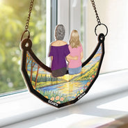 Gift For Mother,Mom - Children,Gift For Grandma,Love - Mother And Children Sitting On The Moon - Personalized Window Hanging Suncatcher Ornament