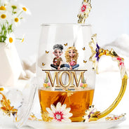 Gift For Mother,Mom,Children - Mother And Children Together - Personalized Glass Flower Tea Cup
