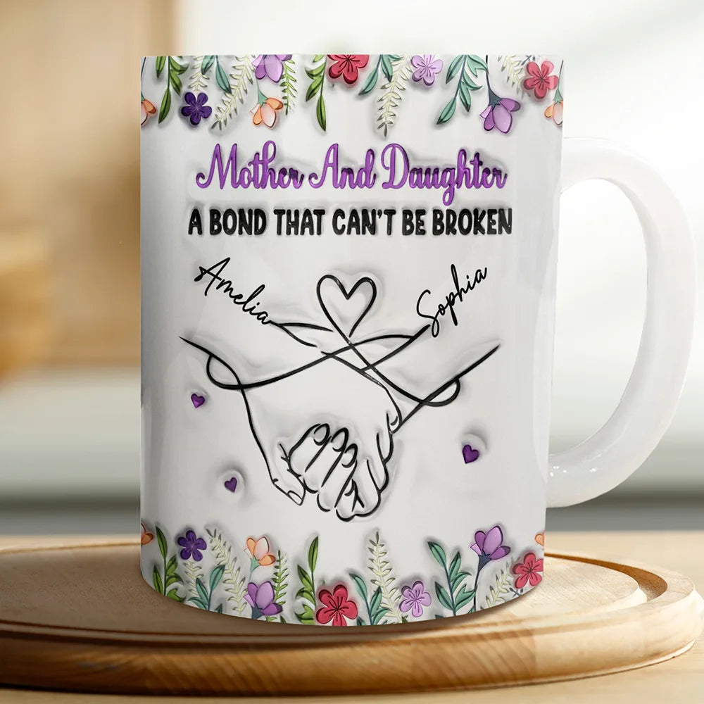 Mother And Daughter Relationship - 3D Inflated Effect Printed Mug, Personalized White Edge-to-Edge Mug