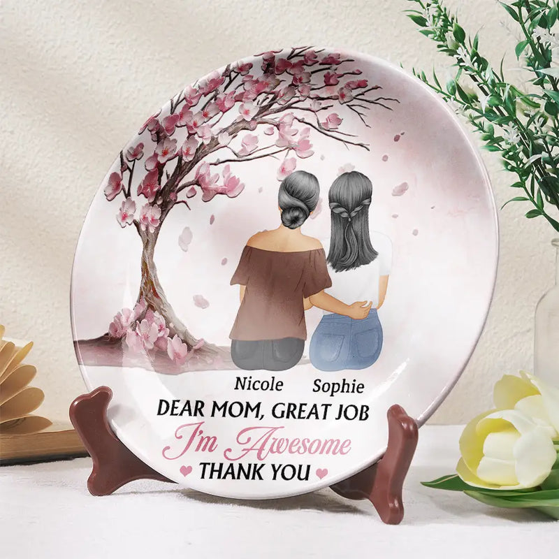 Gift For Mother,Mom,Daughters - Mother And Daughters Forever Linked Together - Personalized Ceramic Plate
