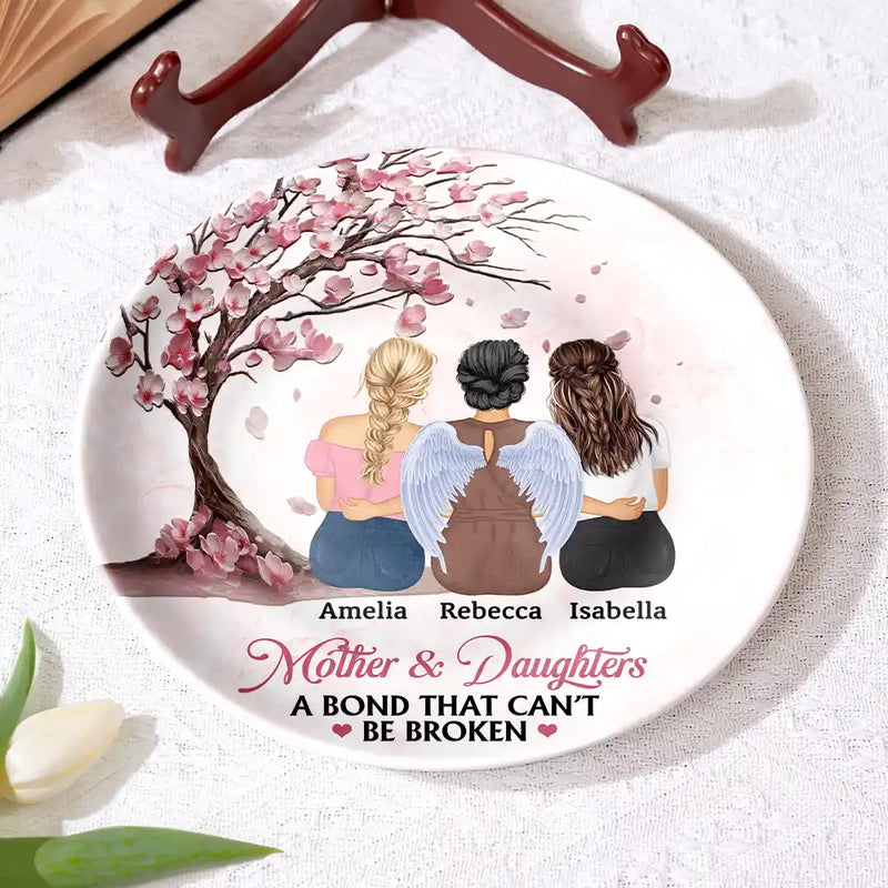 Gift For Mother,Mom,Daughters - Mother And Daughters Forever Linked Together - Personalized Ceramic Plate

