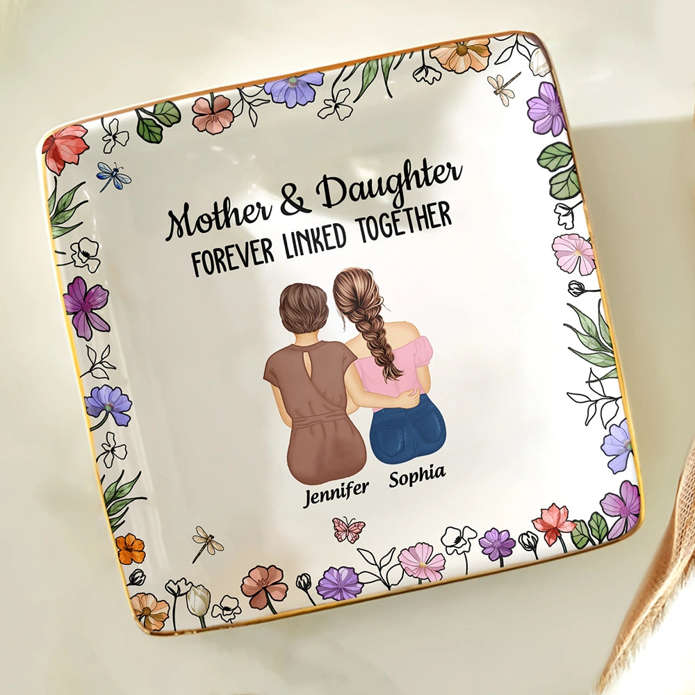 Mother And Daughters Forever Linked Together - Personalized Ring Dish