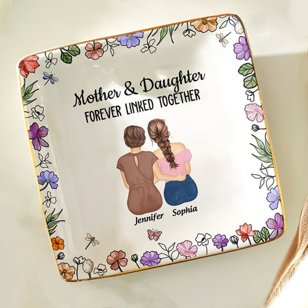 Mother And Daughters Forever Linked Together - Personalized Ring Dish
