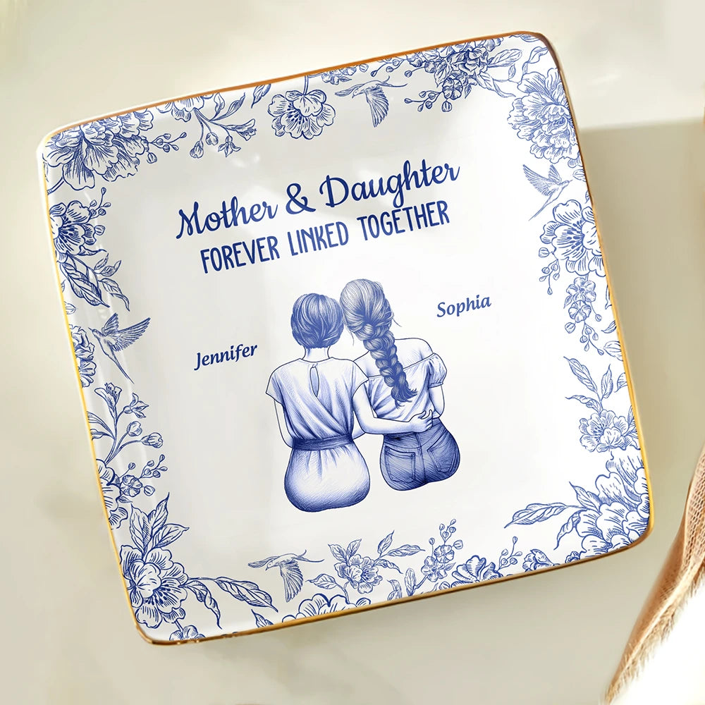 Mother And Daughters Forever Linked Together Toile - Personalized Ring Dish