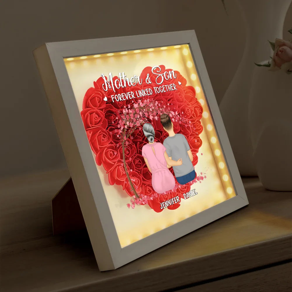 Gift For Mother,Mom - Daughters (Adult),Happy - Mother Daughter Forever Linked Together - Personalized LED Light Flower Shadow Box