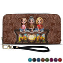 Mom - Daughters (Adult),Gift For Mother,Gift For Daughter,Happy - Mother Daughter Son We Love You Mom 3D Cartoon - Personalized Leather Long Wallet