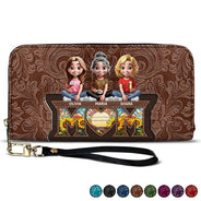Mom - Daughters (Adult),Gift For Mother,Gift For Daughter,Happy - Mother Daughter Son We Love You Mom 3D Cartoon - Personalized Leather Long Wallet