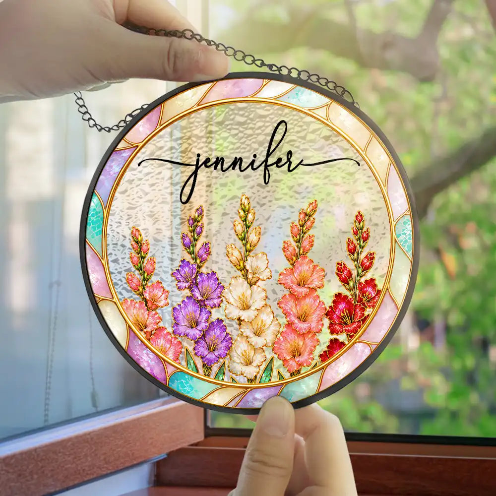 Gift For Yourself, Gift For Women, Summer, Cozy, Icon, Special Font - Mother Of Pearl Birth Flower Blooming In Love - Personalized Stained Glass Window Hanging Suncatcher