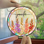 Gift For Yourself, Gift For Women, Summer, Cozy, Icon, Special Font - Mother Of Pearl Birth Flower Blooming In Love - Personalized Stained Glass Window Hanging Suncatcher