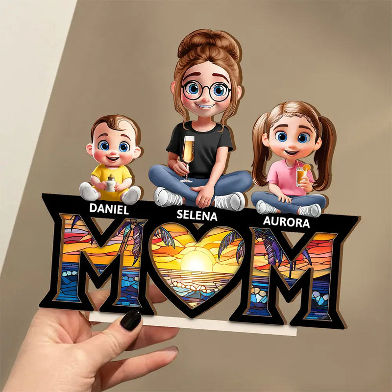 Gift For Mother,Mom - Children,Happy - Mother & Children We Love You Mom - Personalized Custom Shaped 2-Layered Wooden Plaque
