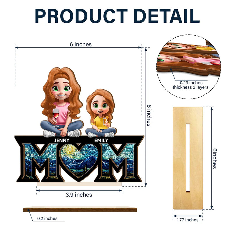 Gift For Mother,Mom - Children,Happy - Mother & Children We Love You Mom - Personalized Custom Shaped 2-Layered Wooden Plaque