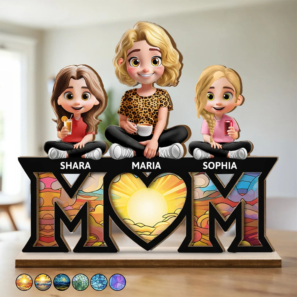 Gift For Mother,Mom - Children,Happy - Mother & Children We Love You Mom - Personalized Custom Shaped 2-Layered Wooden Plaque